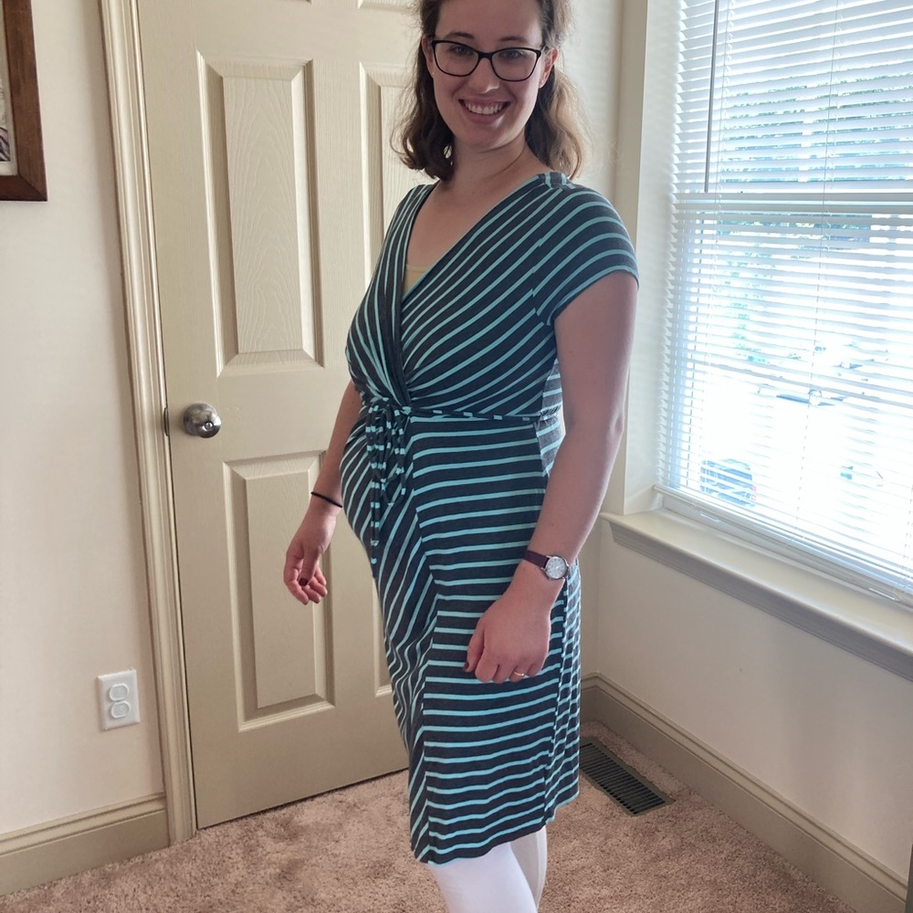 Teal and Gray Wrap-Style Maternity Office Dress, Size M MOTHERHOOD MATERNITY